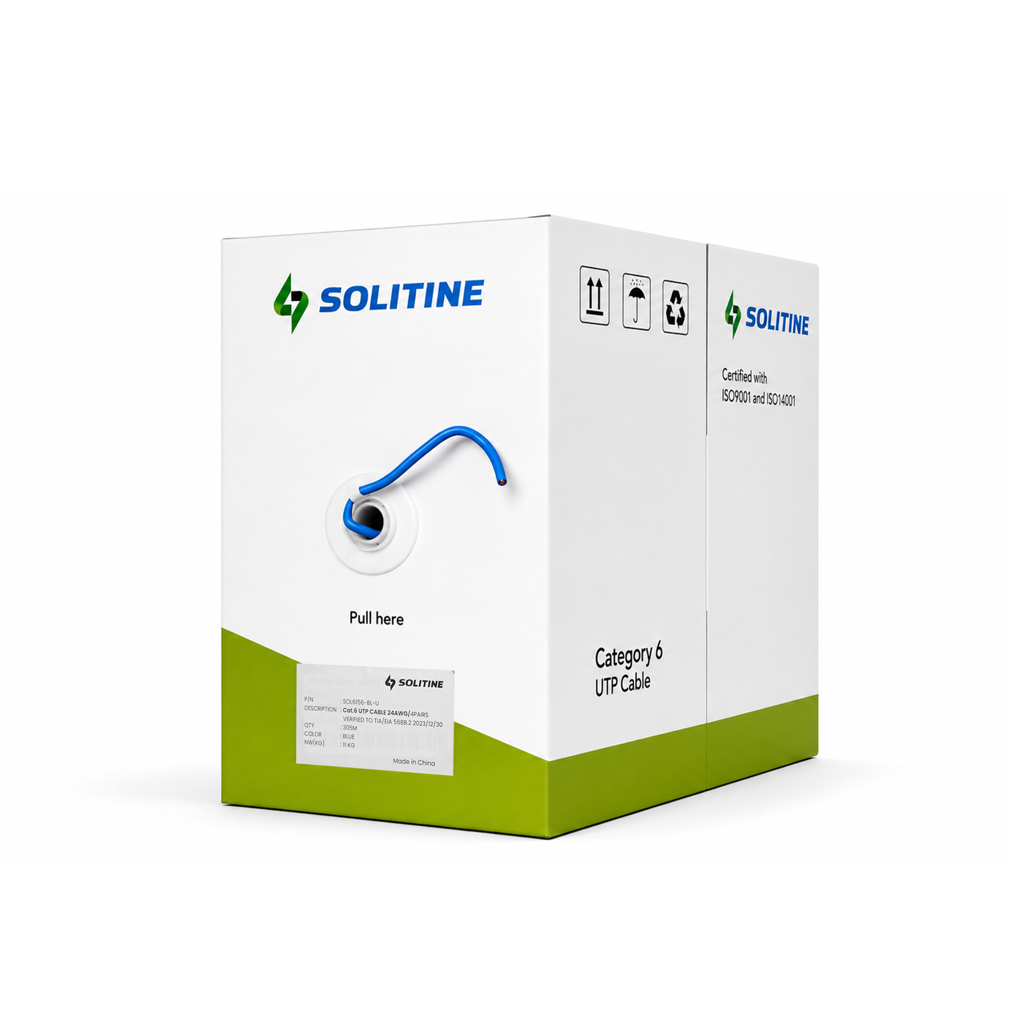 SOLITINE SOL6156-BL-U U/UTP Cat-6 Solid Copper PVC LAN Cable (Blue) thumbnail