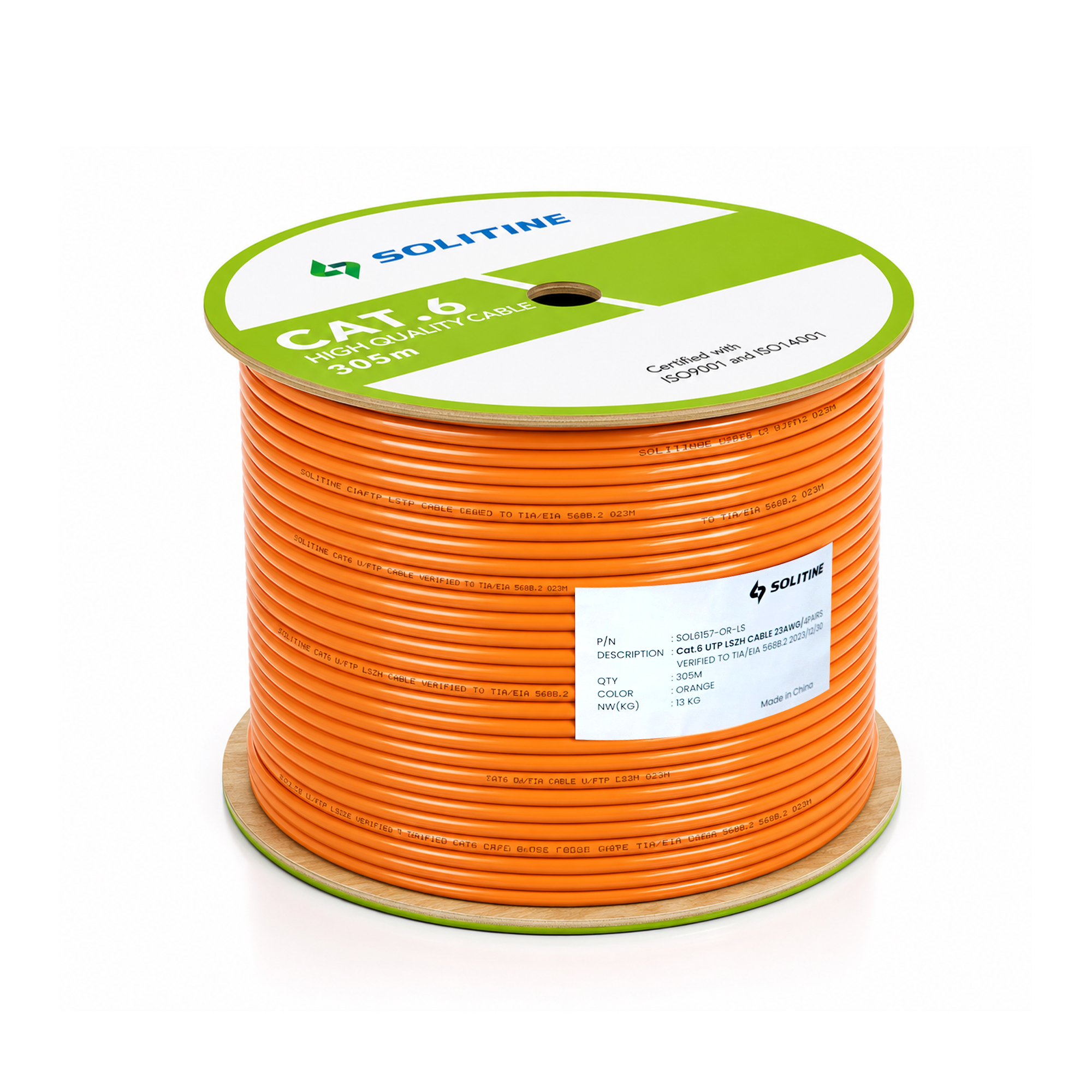 SOLITINE Cat6 UTP 4 pair LSZH LAN Cable 305m Orange thumbnail